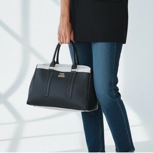 Steve Madden Black & White Handbag – PU Upper, Polyester Lining – 9x13x9
